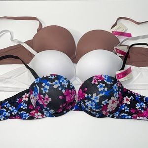3-Pack Convertible Push-Up Bra Set - Black Floral, White & Taupe